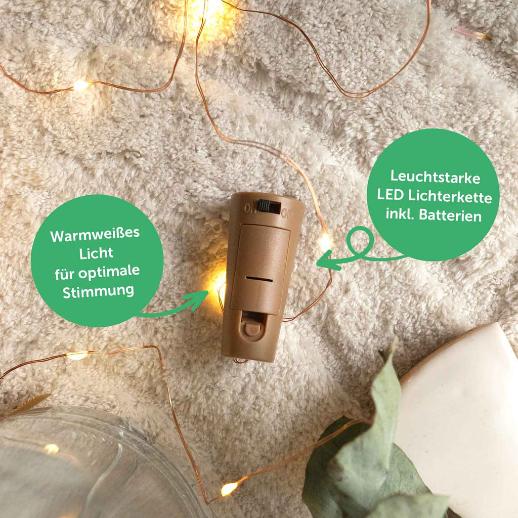 Flaschenlicht mit LED-Lichterkette und Gravur "Live Laugh Love"