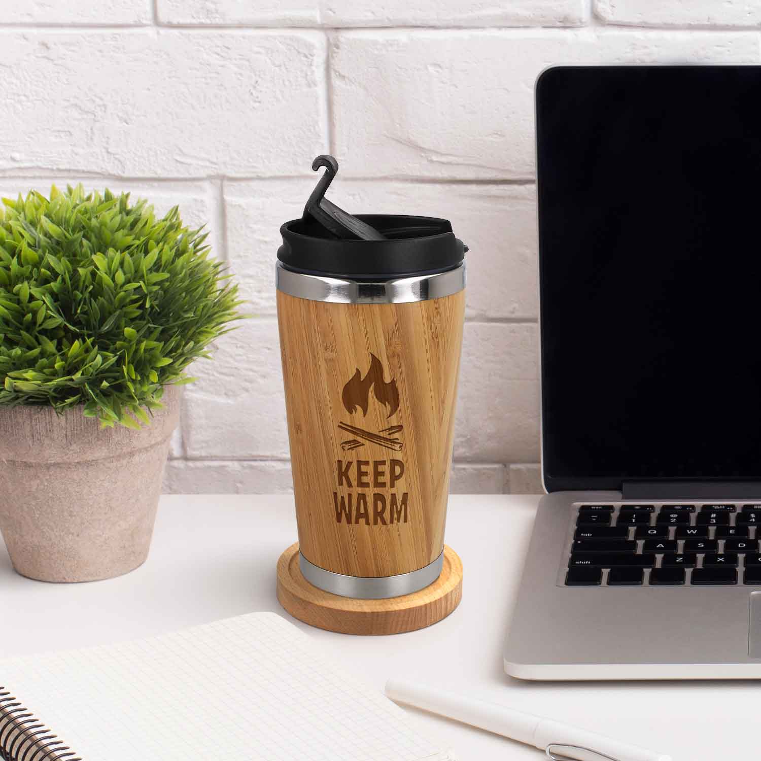 Kaffeebecher aus Bambus mit Gravur - verschiedene Motive