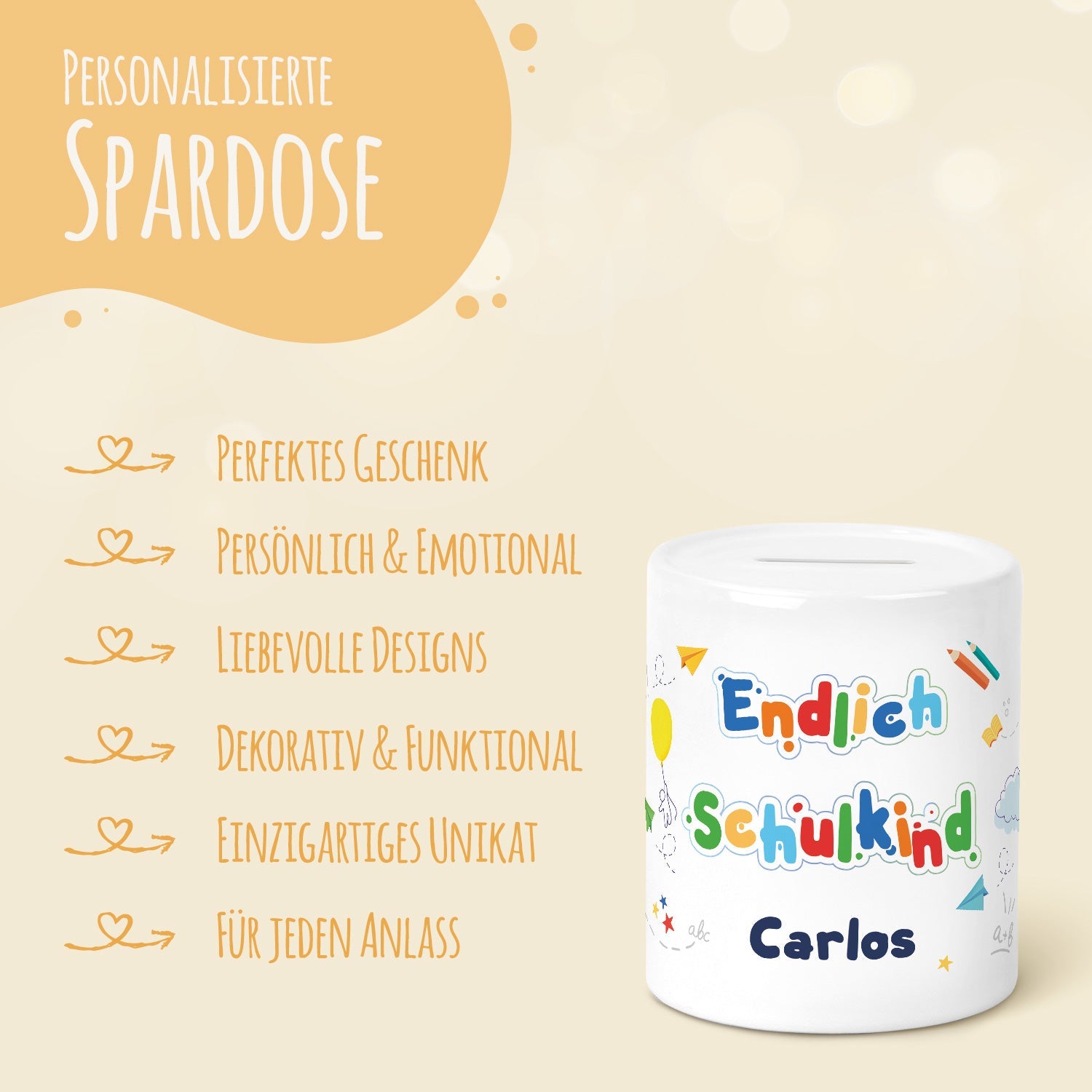 Spardose aus Keramik - Endlich Schulkind