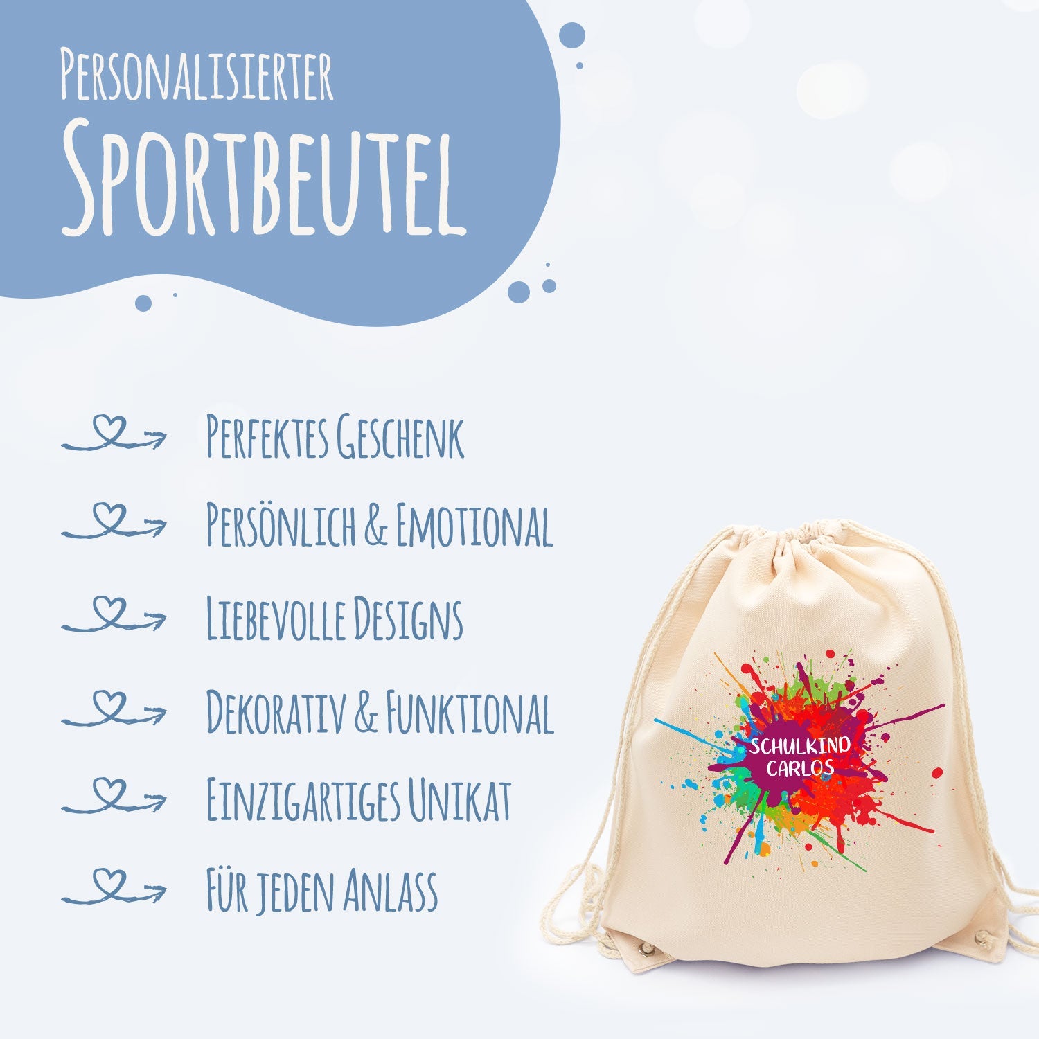 Turnbeutel für Kinder - Colorsplash - zur Einschulung