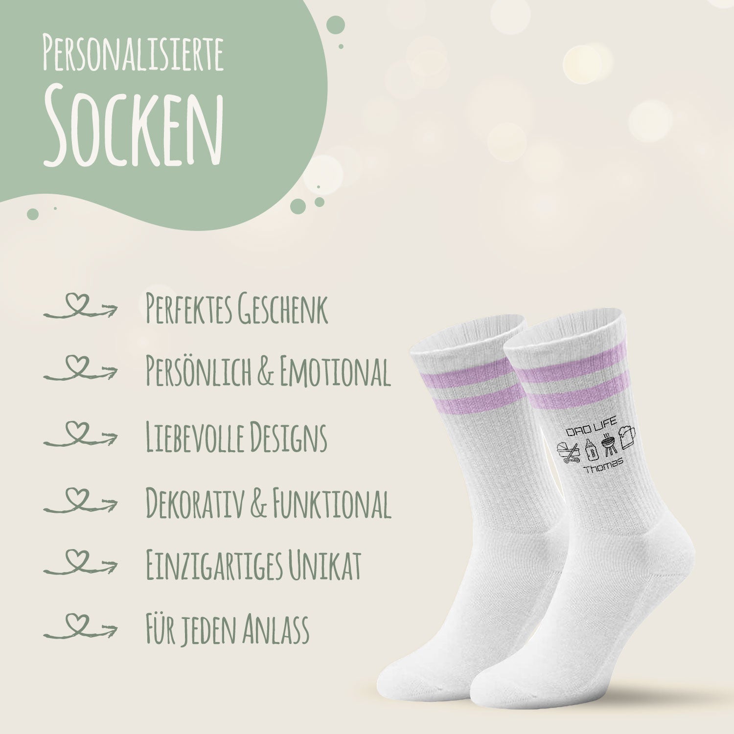 Tennissocken - Dad Life - personalisiert mit Namen