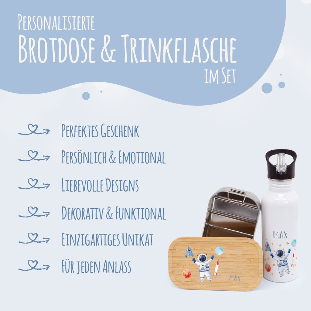 Bedruckte Brotdose & Trinkflasche im Set - Astronaut