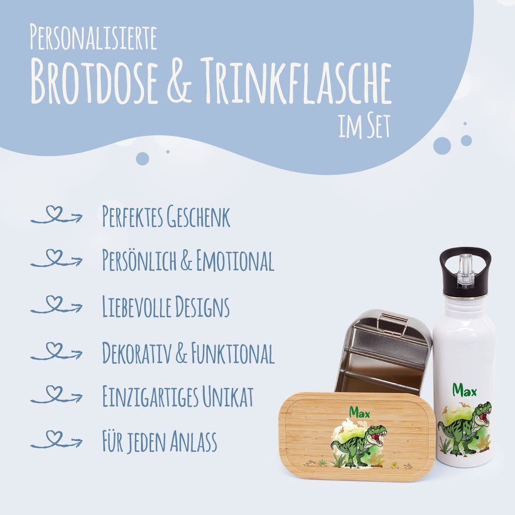 Bedruckte Brotdose & Trinkflasche im Set - T-Rex