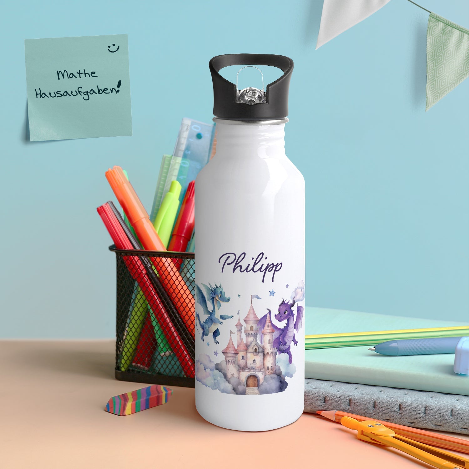 Bedruckte Trinkflasche aus Edelstahl - Drache