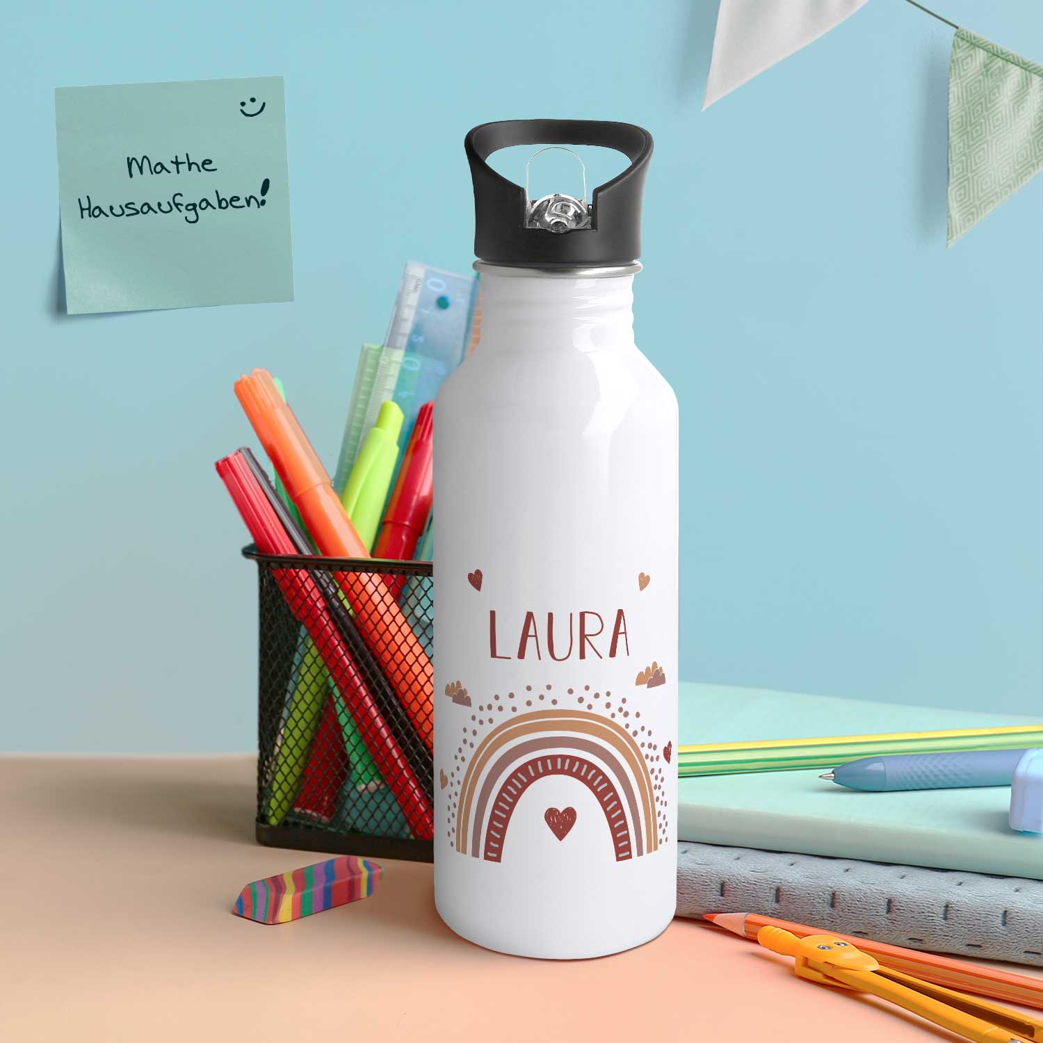 Bedruckte Trinkflasche aus Edelstahl - Regenbogen
