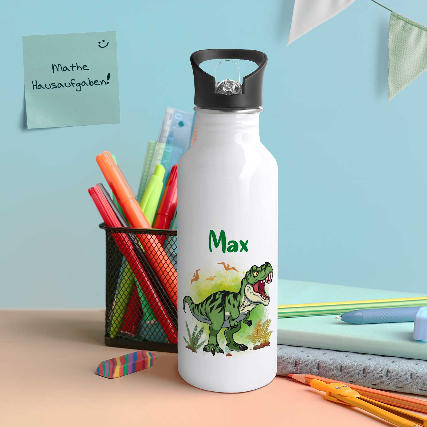 Bedruckte Trinkflasche aus Edelstahl - T-Rex