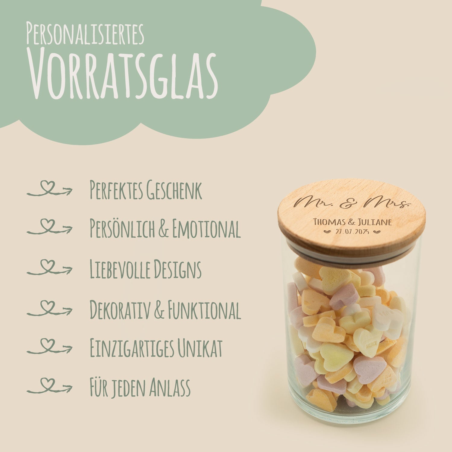 Graviertes Vorratsglas mit Holzdeckel - Mr & Mrs