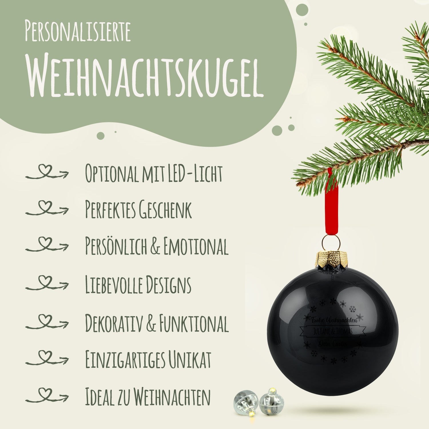 Gravierte Weihnachtskugel mit Wunschtext