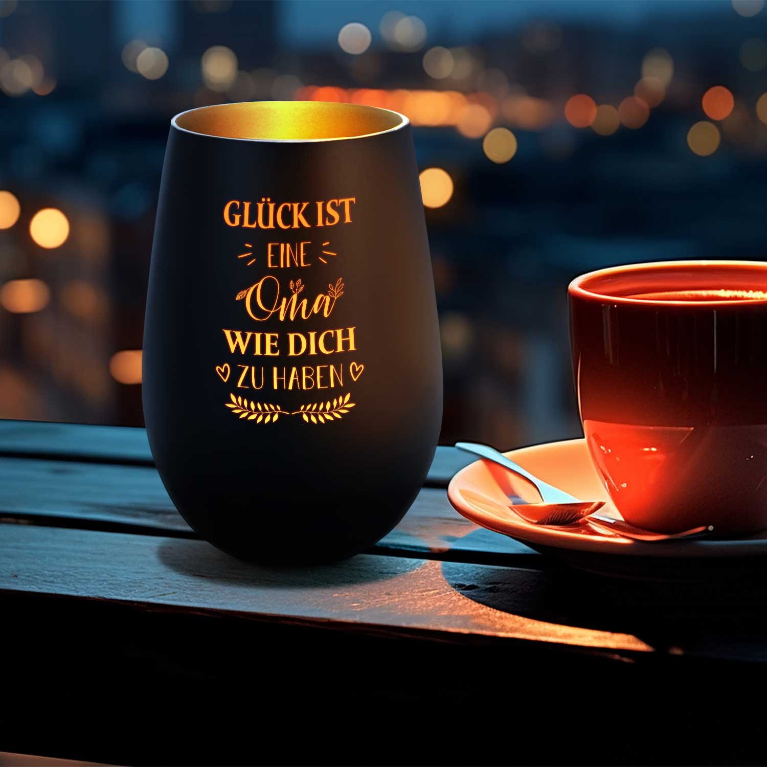Deko Windlicht aus Glas mit Gravur - Glück ist eine Oma wie Dich zu haben - Ideal für Teelicht