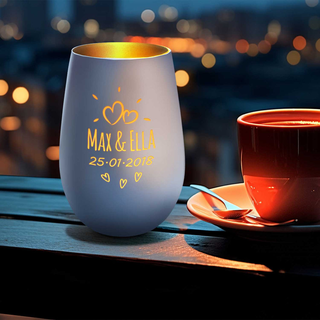 Deko Windlicht aus Glas mit Gravur - Sunshine - Personalisiert mit Namen & Datum