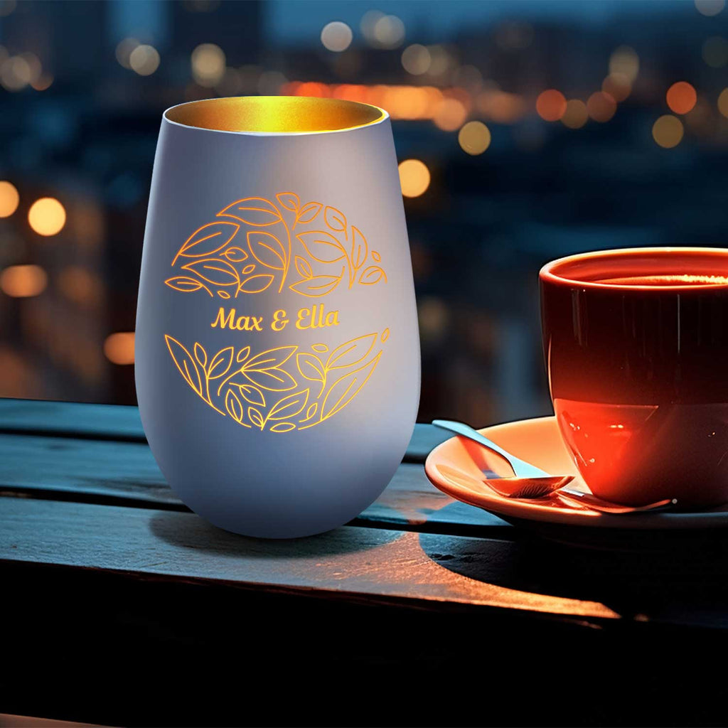 Deko Windlicht aus Glas mit Gravur - Nature Love - Personalisiert mit Name