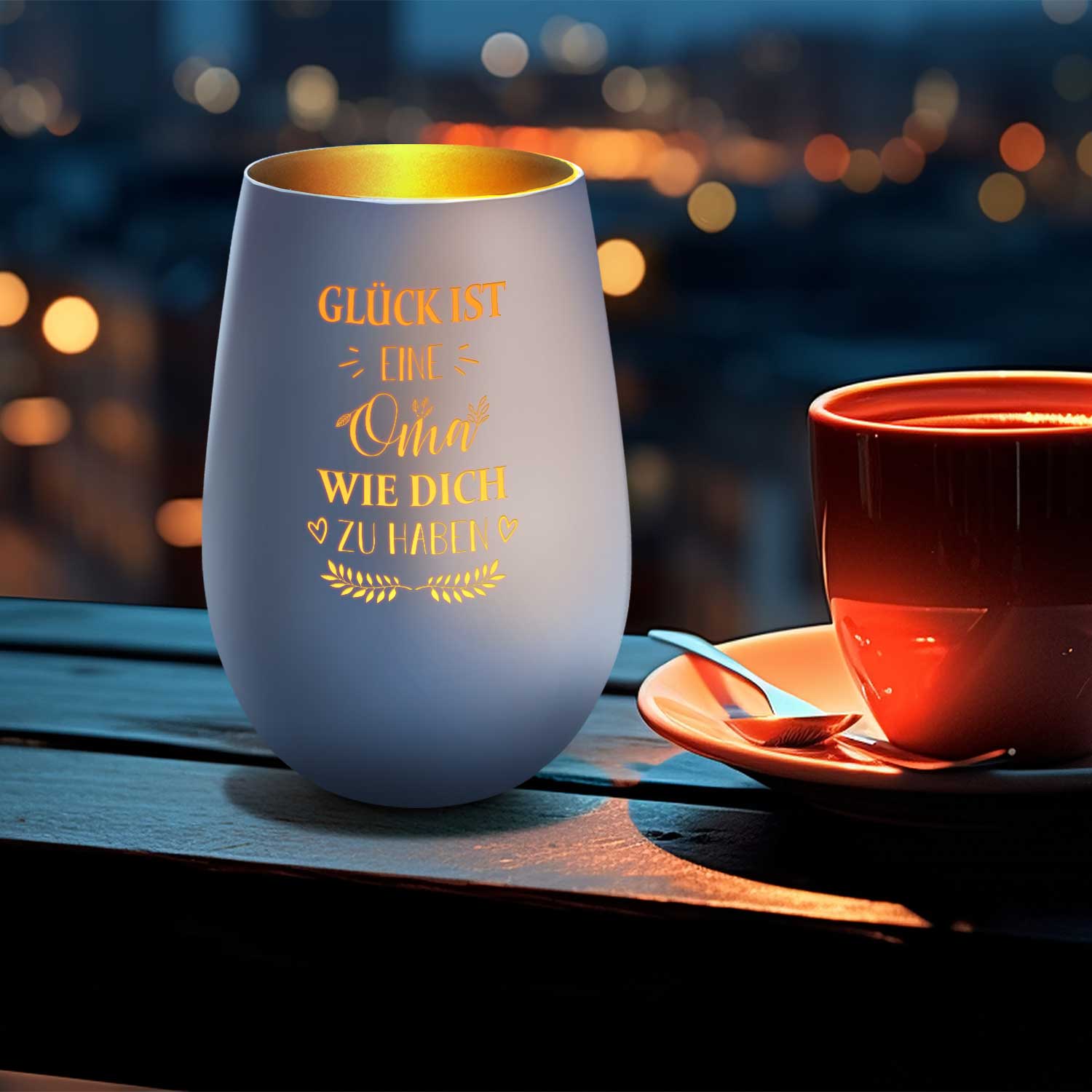 Deko Windlicht aus Glas mit Gravur - Glück ist eine Oma wie Dich zu haben - Ideal für Teelicht