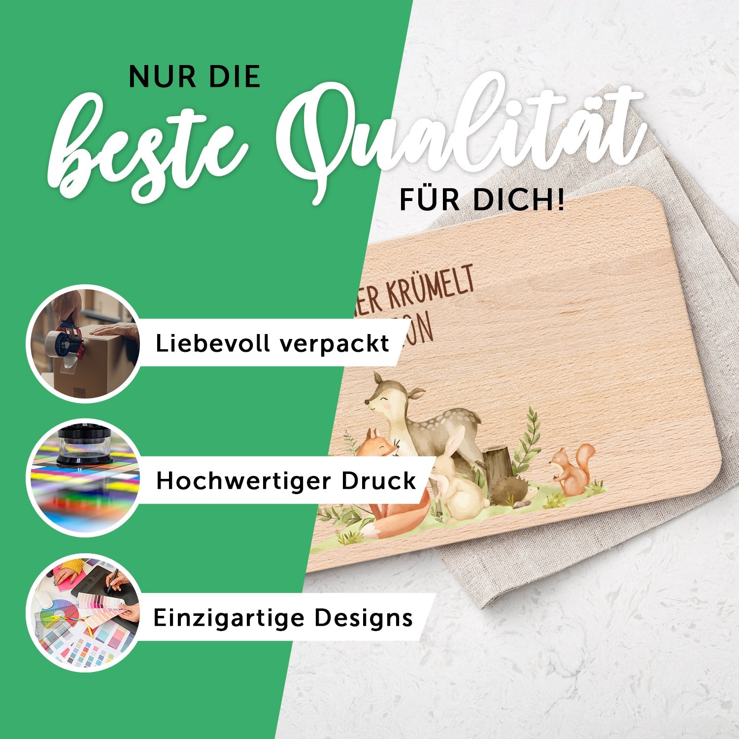 Bedrucktes Frühstücksbrettchen "Waldtiere" mit Namen