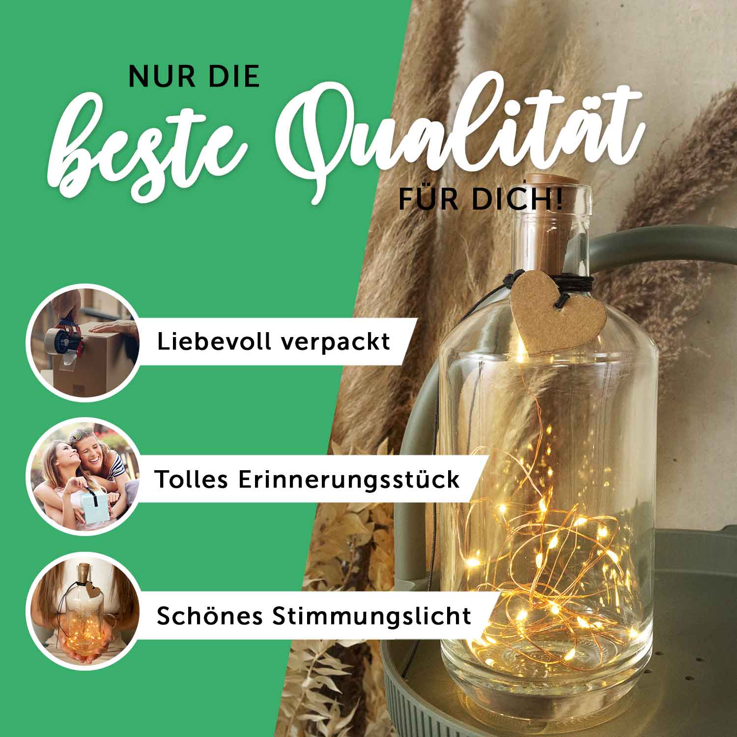 Flaschenlicht mit LED-Lichterkette im Frohe Weihnachten und alles Gute zum neuen Jahr