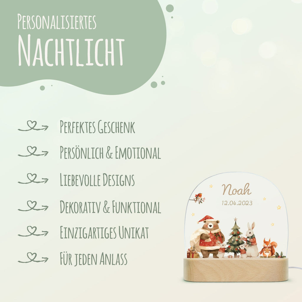 Kinder LED Nachtlicht mit Sockel aus Holz - "Pullovertiere"