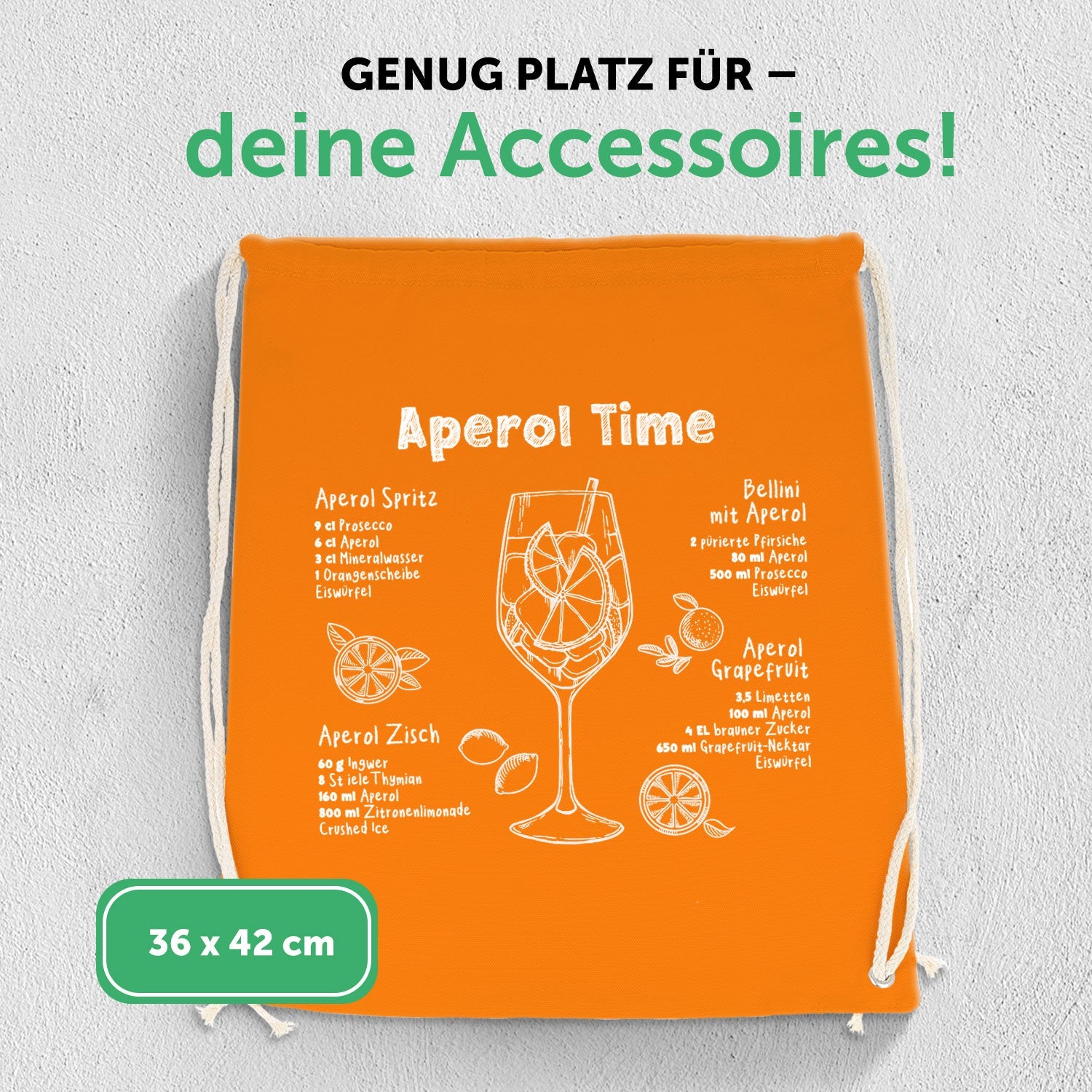 Farbiger Turnbeutel mit DTF-Druck - Aperol Rezepte