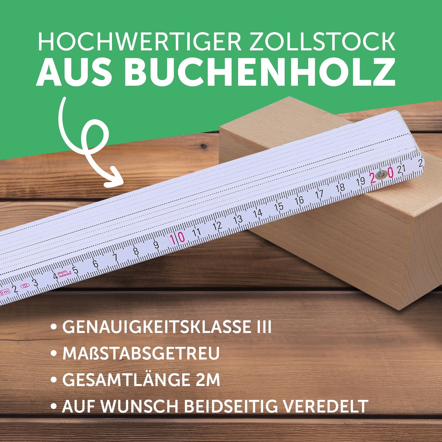 Zollstock 2 Meter mit UV Druck - Wunschtext - Personalisiert mit eigenem Text und Foto