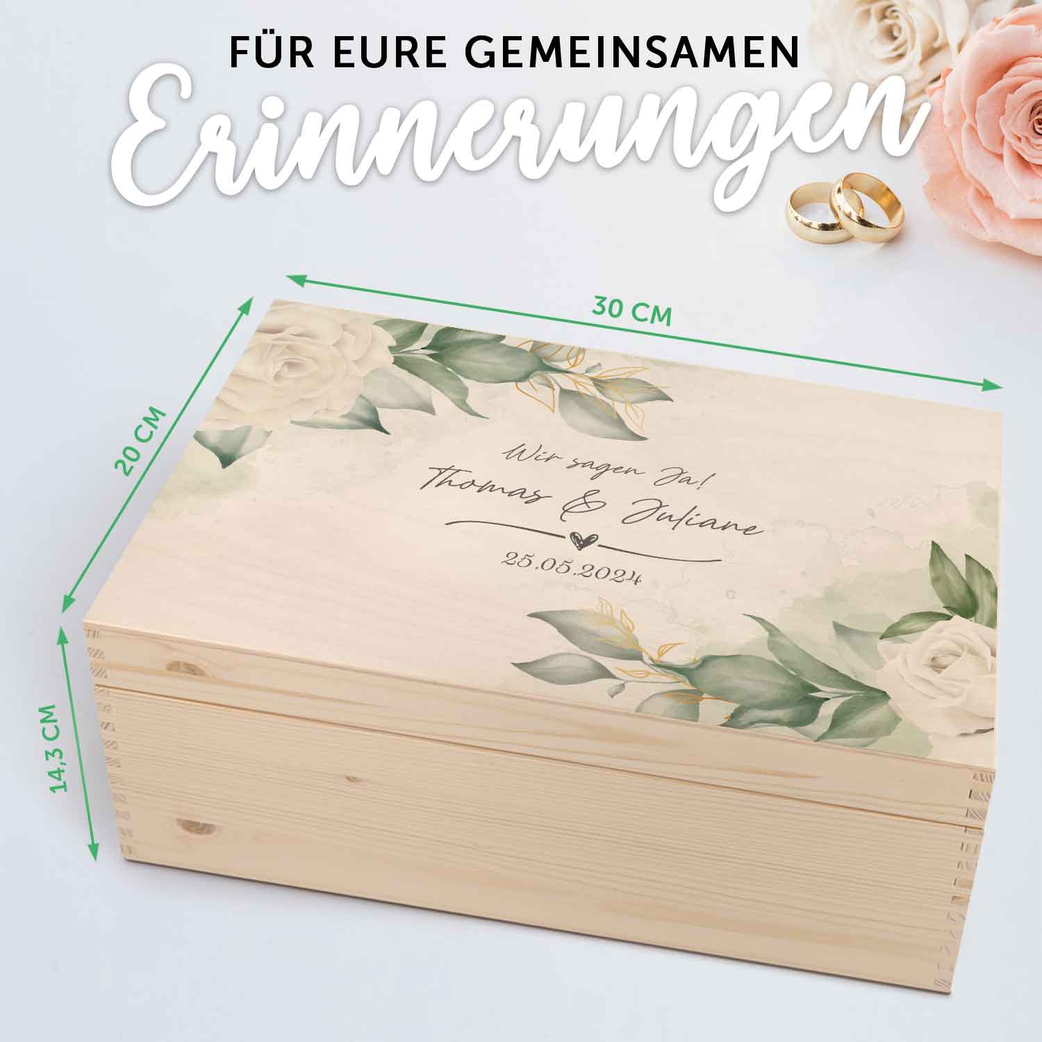 Erinnerungskiste mit UV-Druck im Wedding Love Design - Personalisiertes Geschenk zur Hochzeit