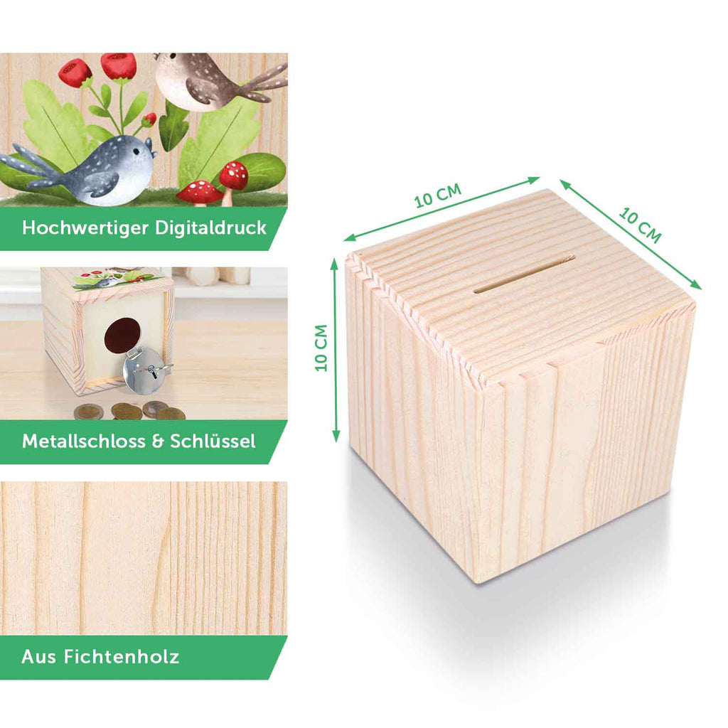 Spardose aus Holz - Farbfleck