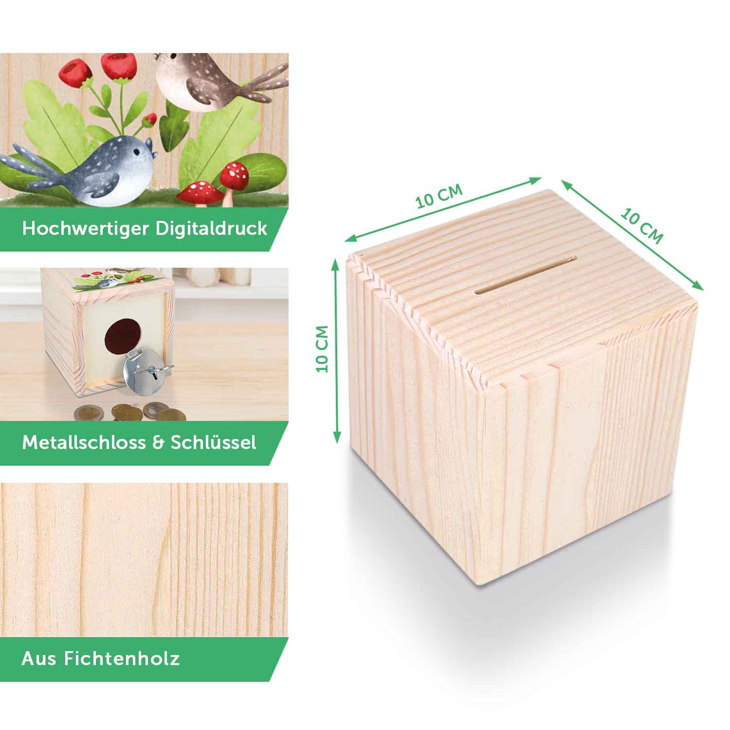 Spardose aus Holz - Tiere Kinder