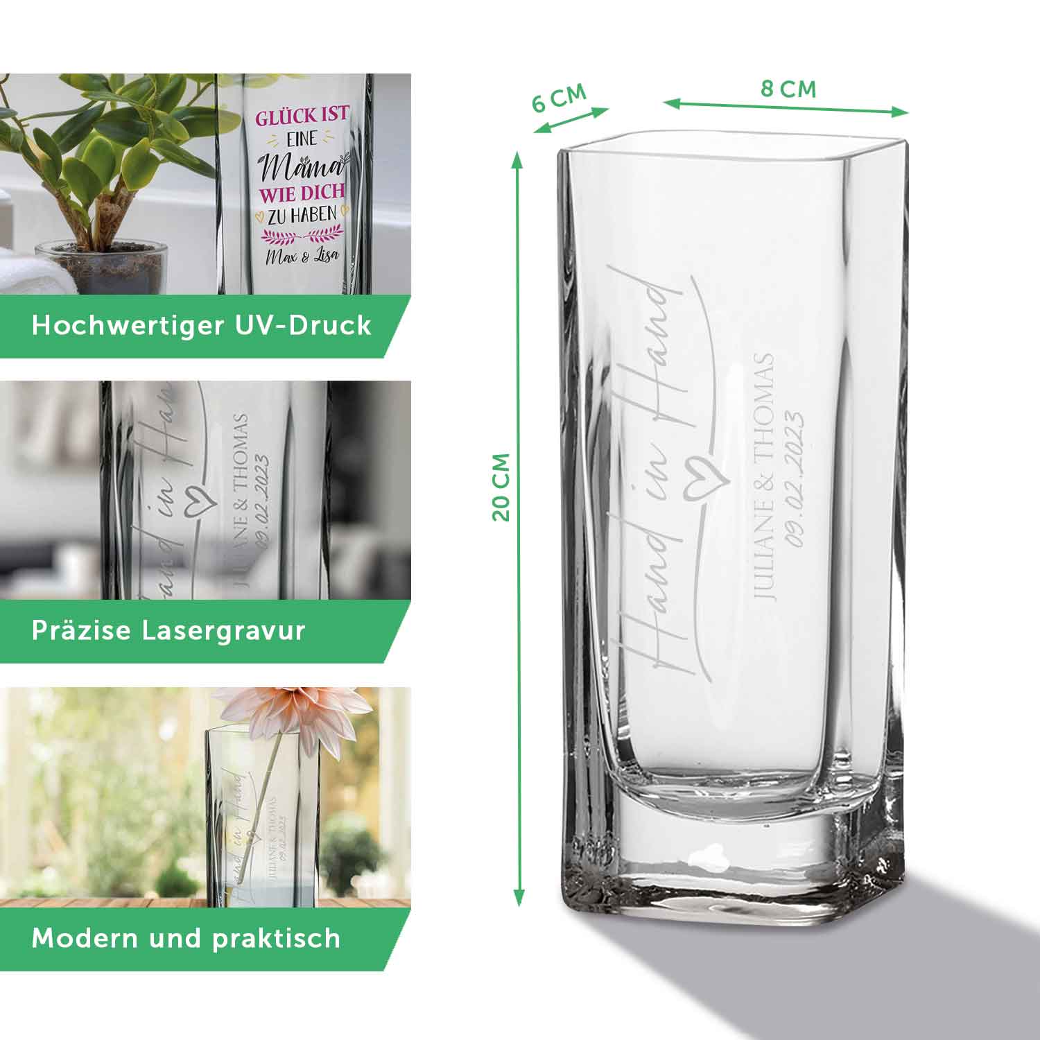 Blumenvase mit UV-Druck - Mama lieb haben - Personalisiert mit Namen - Deko Vase als Geschenk