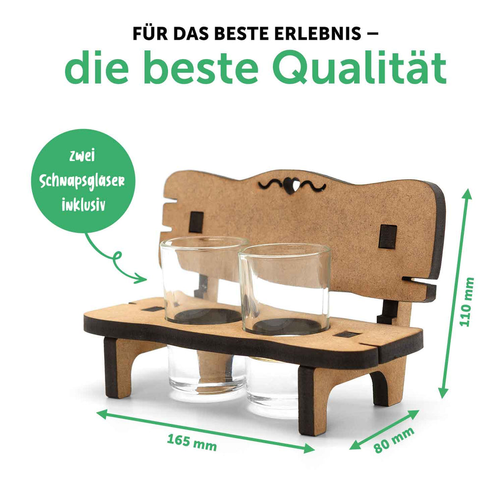 Gravierte Schnapsbank im Wedding Design mit Namen & Datum + 2 Schnapsgläser