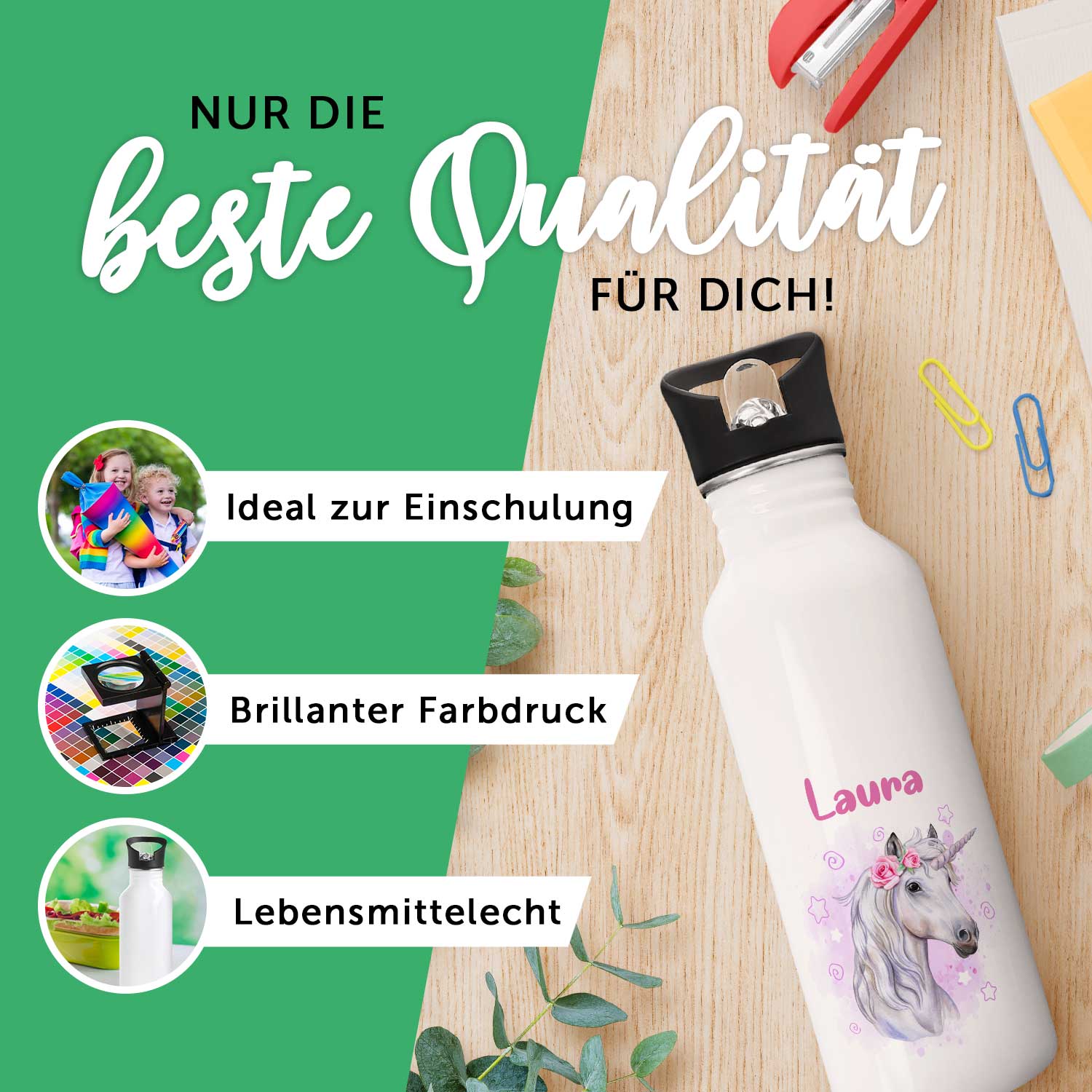 Bedruckte Trinkflasche aus Edelstahl - Tiergruppe