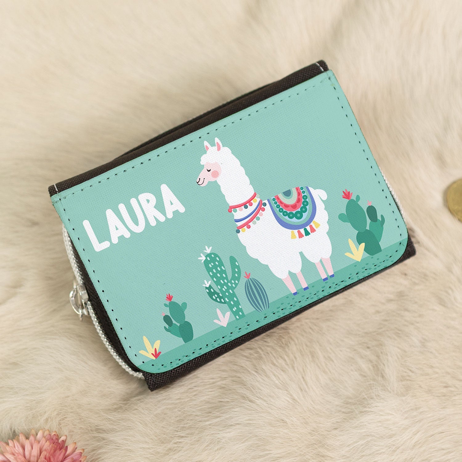 Bedruckte Geldbörse für Kinder im Lama Design