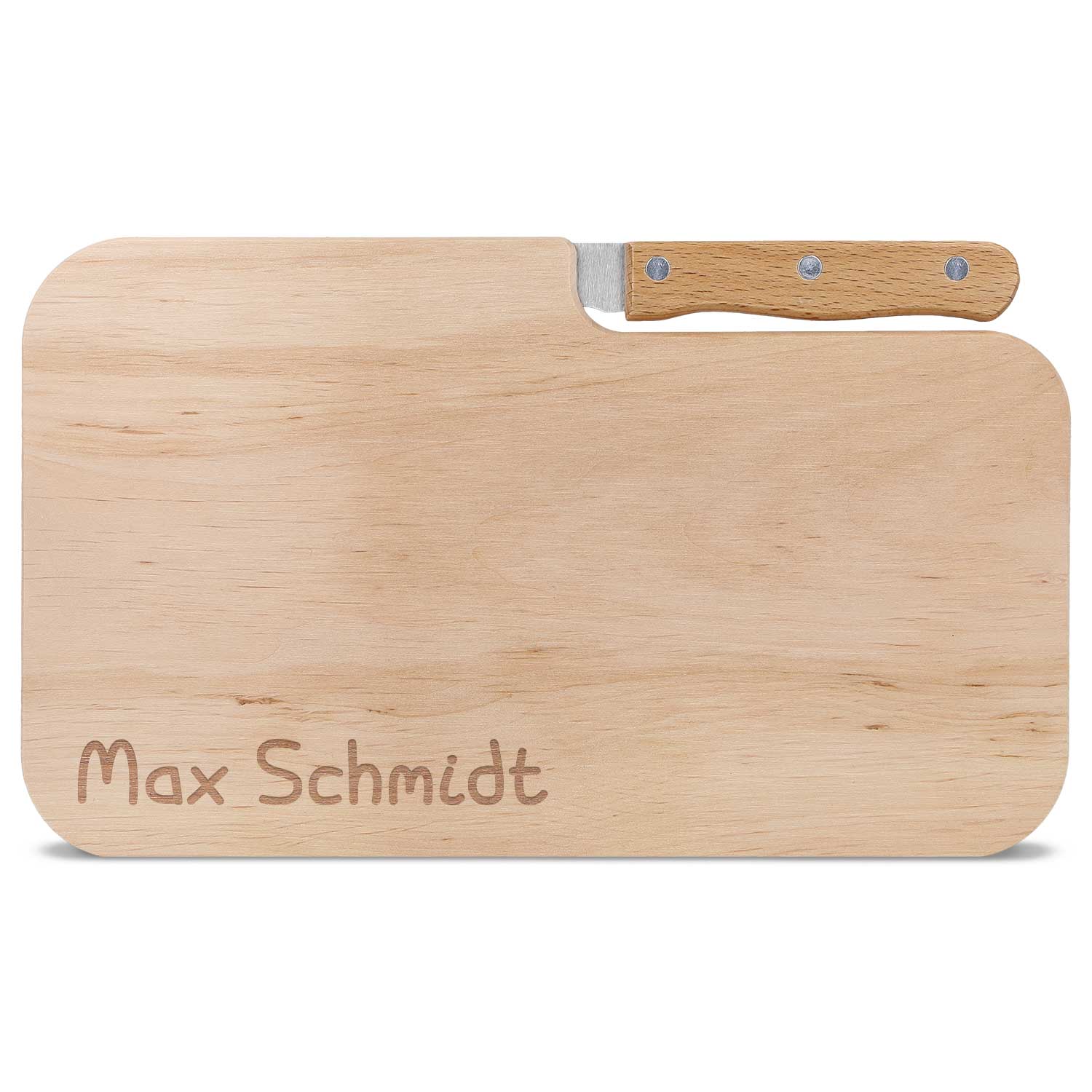 Frühstücksbrettchen mit Gravur - Inklusive Messer - Personalisiert mit Namen