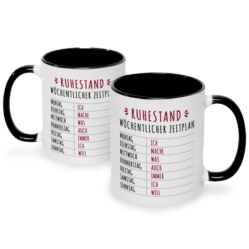 Bedruckte Tasse mit Spruch Ruhestand Plan