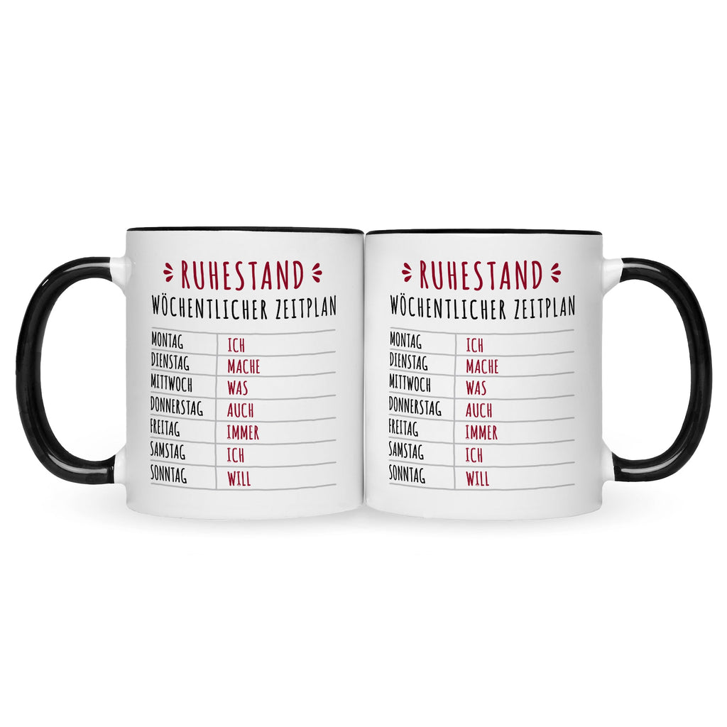Bedruckte Tasse mit Spruch Ruhestand Plan