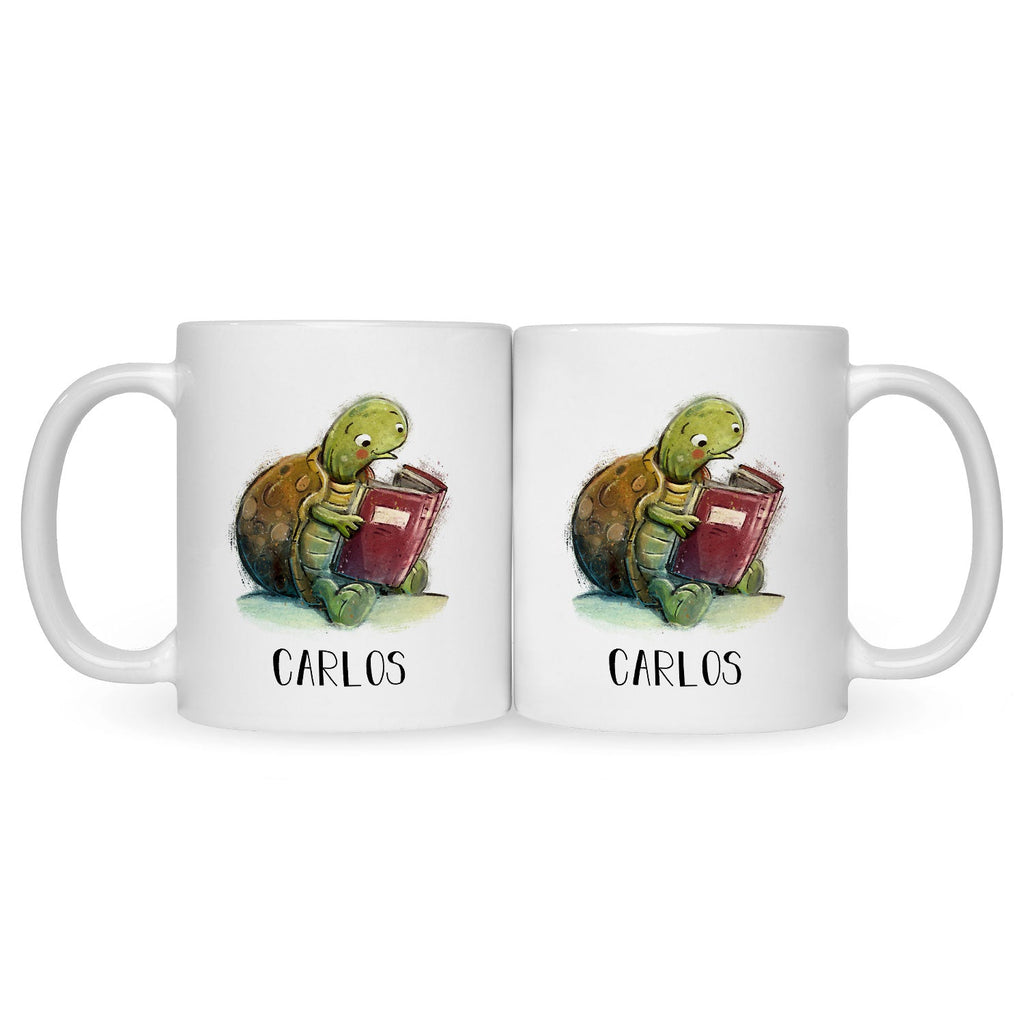 Bedruckte Tasse mit Name - Lesende Schildkröte