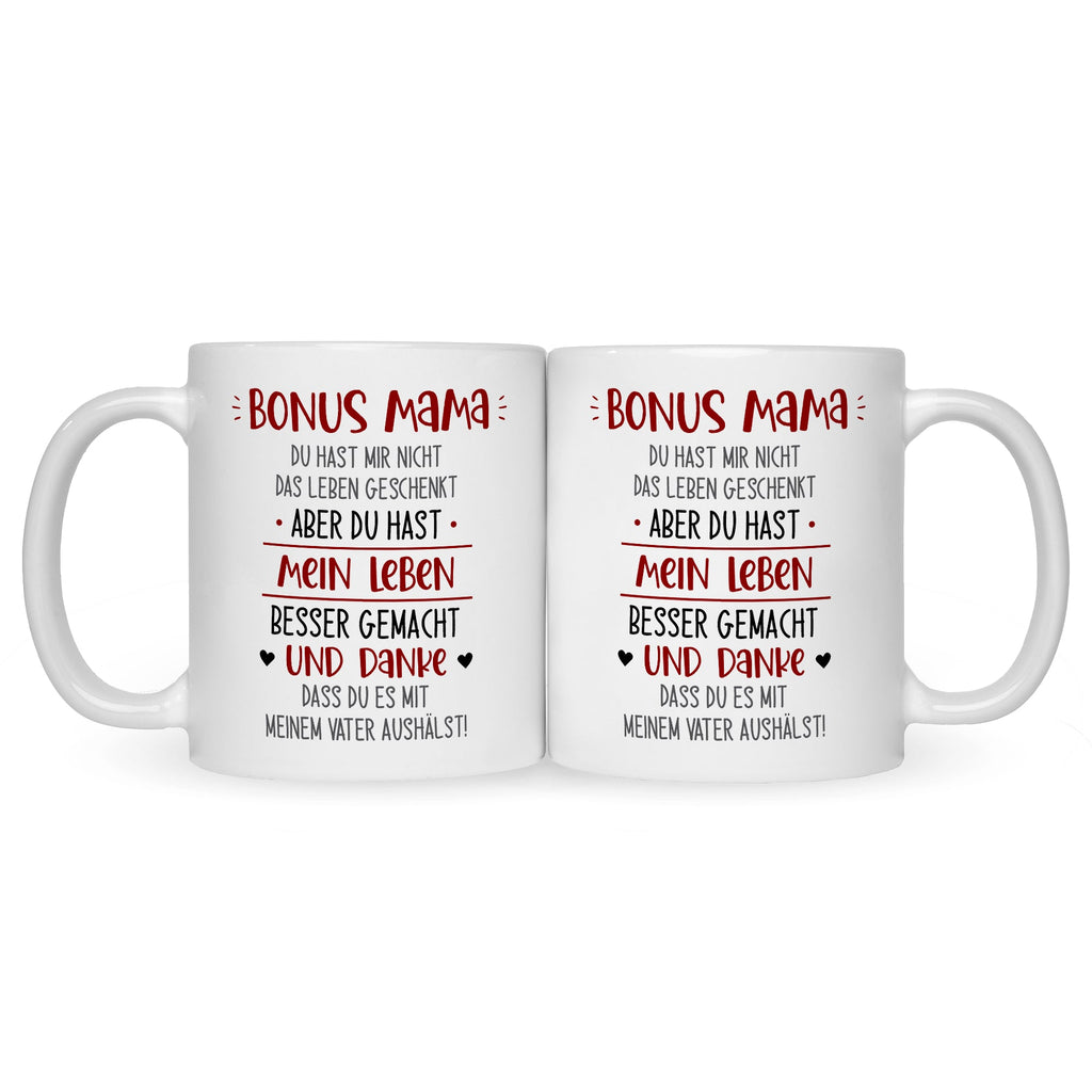 Bedruckte Tasse mit Spruch Bonus Eltern