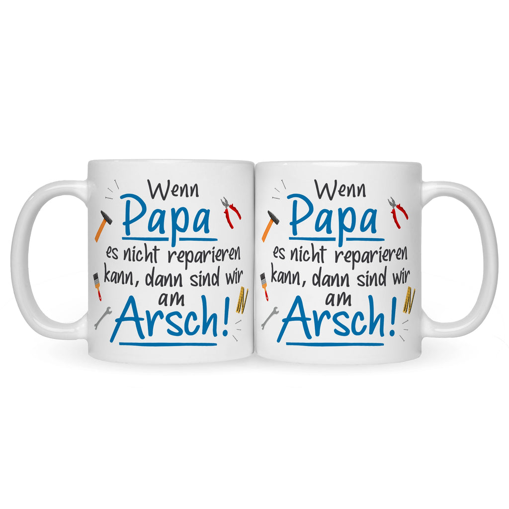 Bedruckte Tasse mit Spruch Wenn Papa es nicht reparieren kann