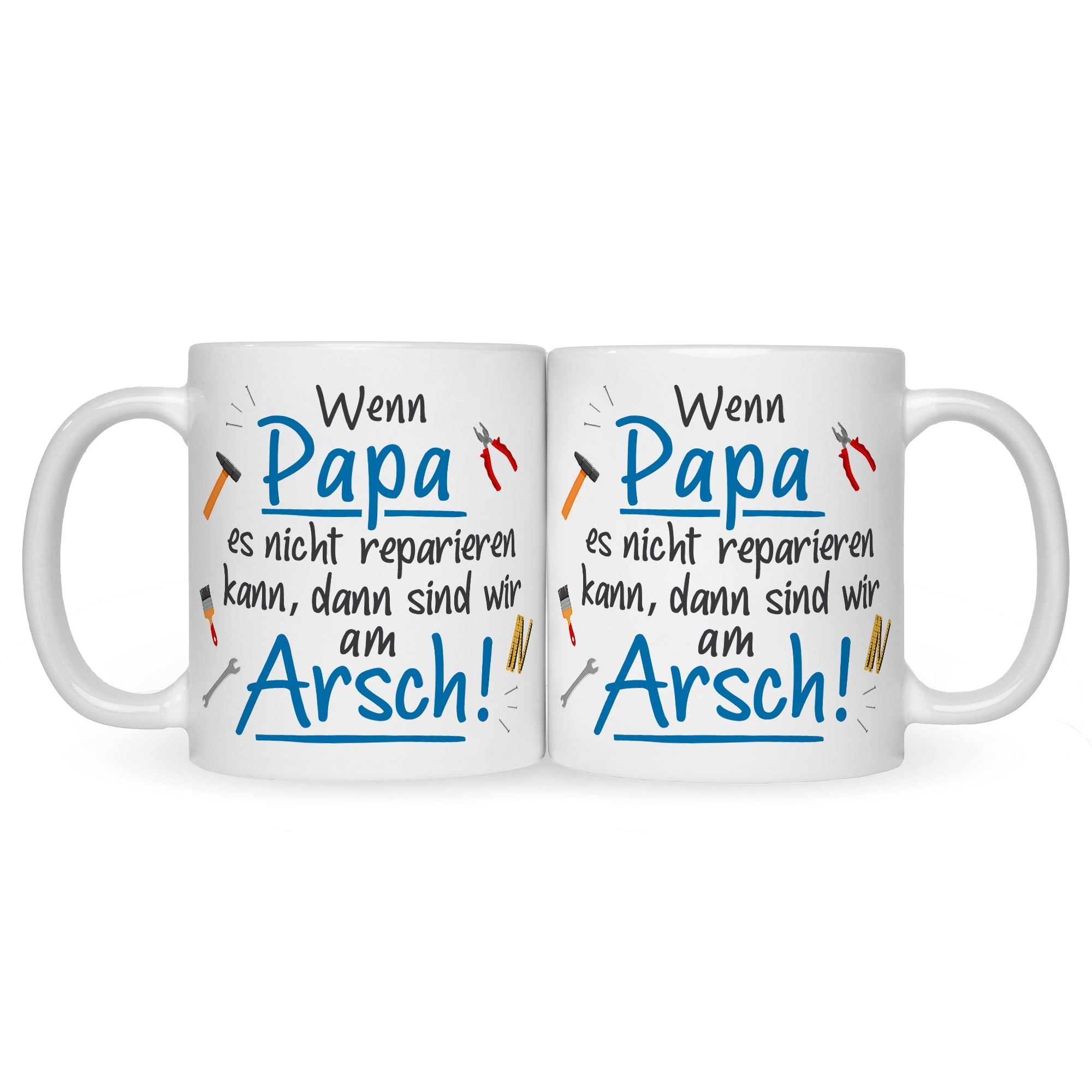 Bedruckte Tasse mit Spruch Wenn Papa es nicht reparieren kann