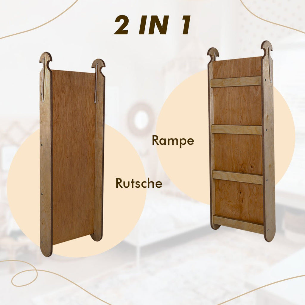 5in1 Montessori Klettergerüst Set: Kletterdreieck + Kletterbogen mit Kissen + Kletternetz und Rutsche für Kinder 1-7 Jahre – Schokolade