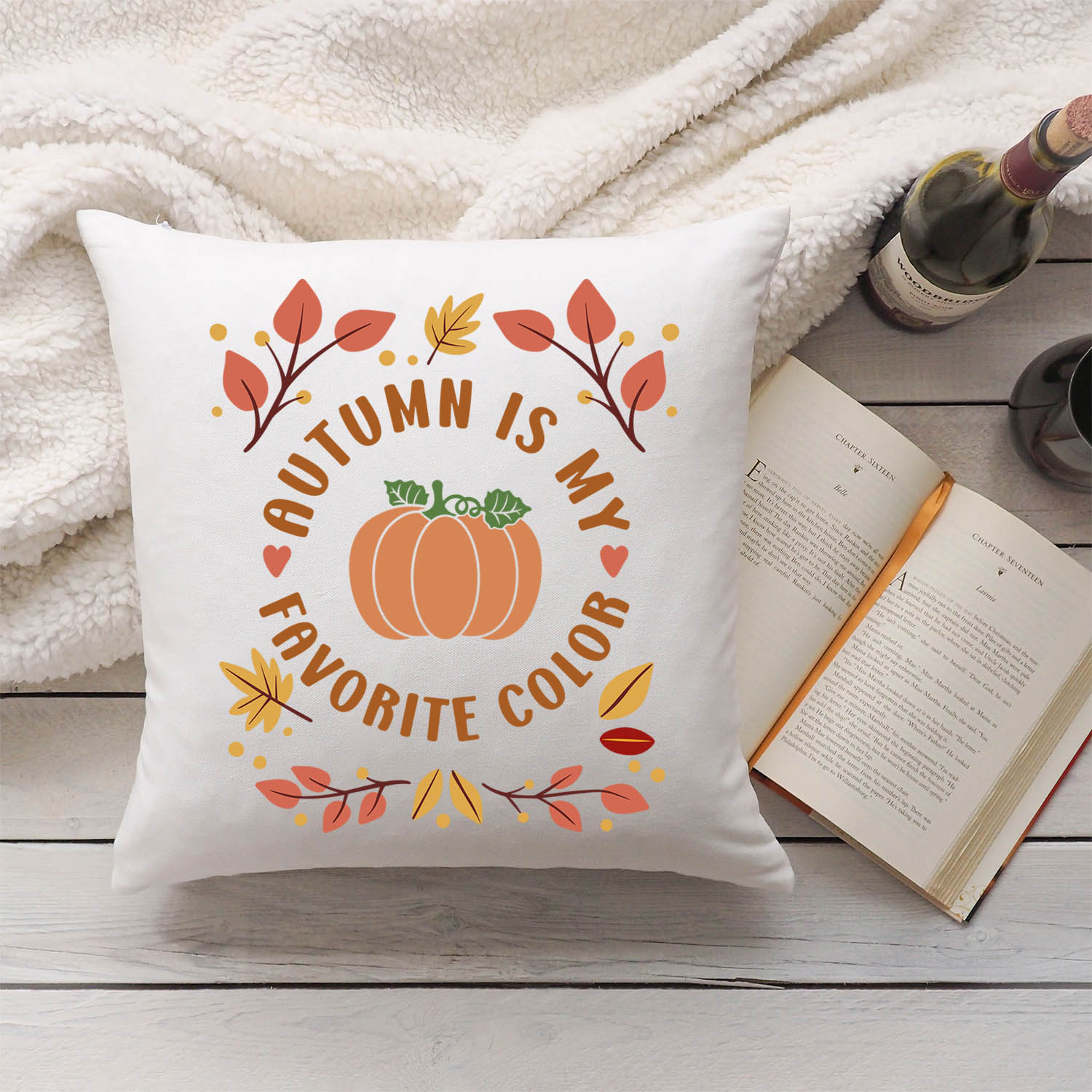 Bedrucktes Kissen mit Spruch Autumn is my favorite color