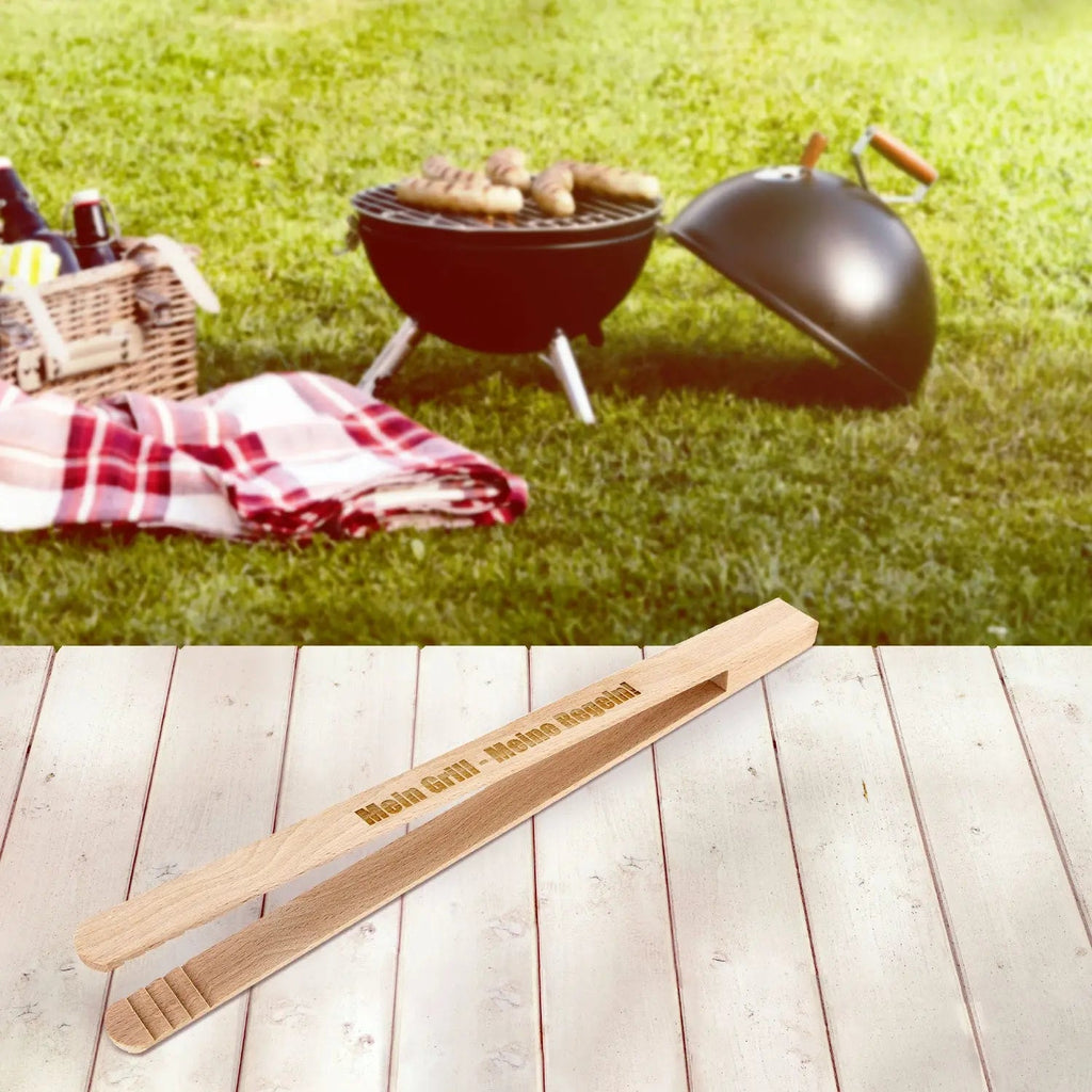 Grillzange mit Gravur aus Buchenholz 30cm -