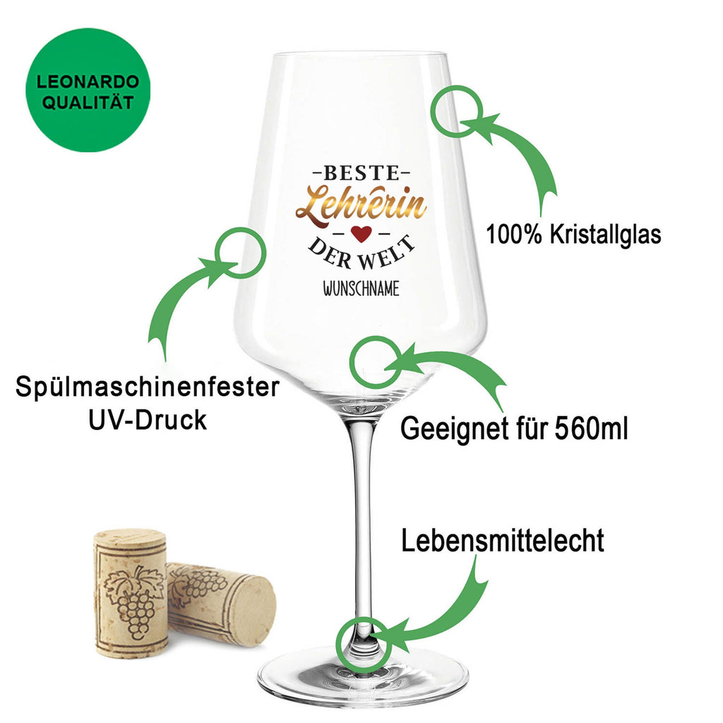 Leonardo Weinglas mit UV-Druck "Beste Lehrerin der Welt"