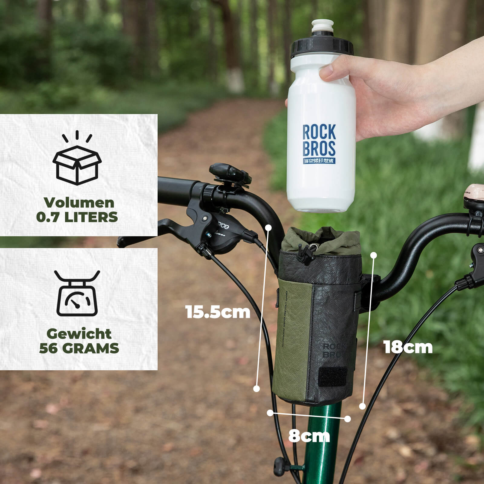 Bikepacking Feedbag Lenkertasche 0,7 L Schwarz-Grün