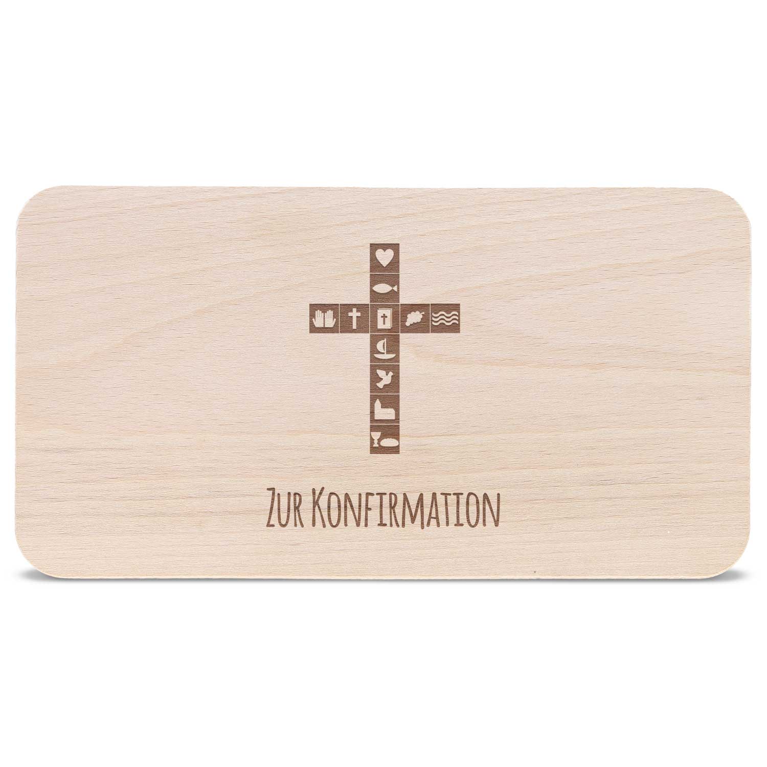 Frühstücksbrettchen mit Gravur "Konfirmation Kreuz"
