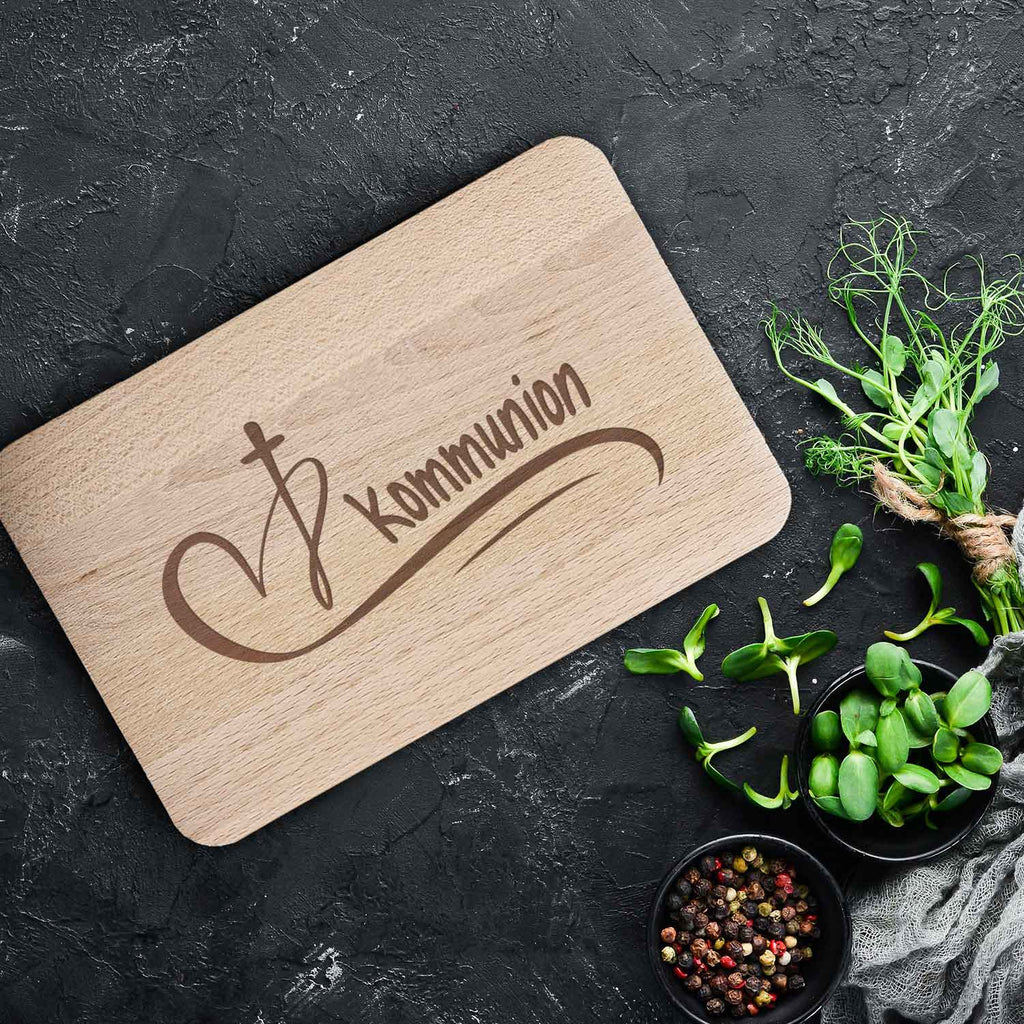 Frühstücksbrettchen mit Gravur "Kommunion Herz"