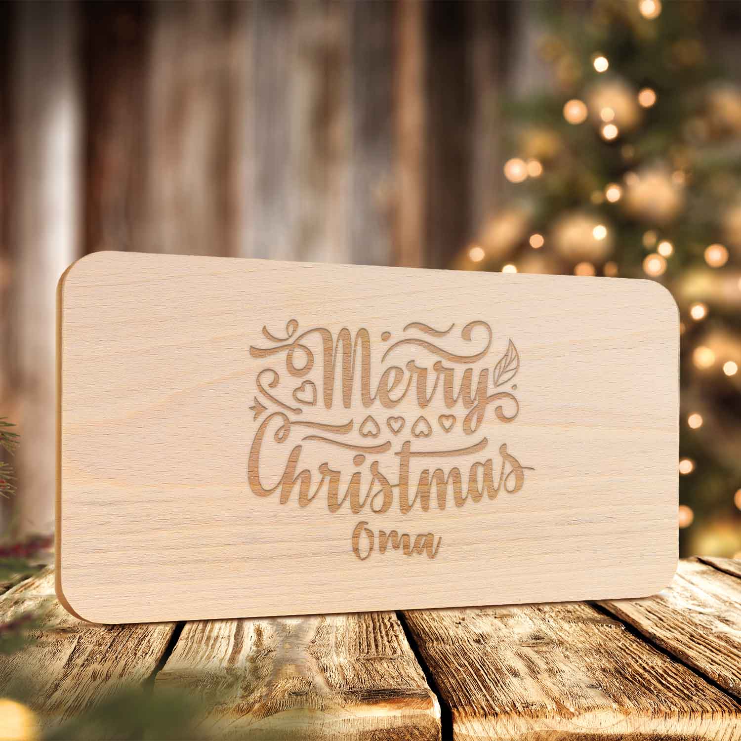 Frühstücksbrettchen aus Holz mit Gravur - Merry Christmas Oma - Weihnachtsdeko