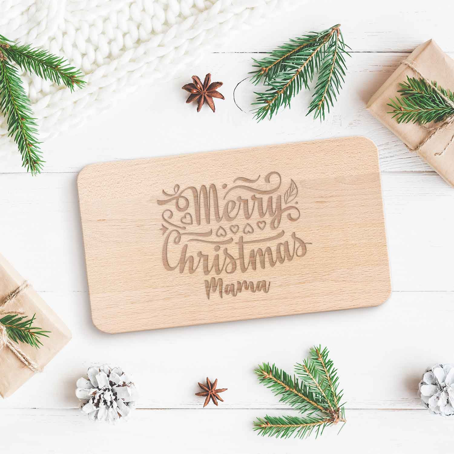 Frühstücksbrettchen aus Holz mit Gravur - Merry Christmas Mama - Weihnachtsdeko
