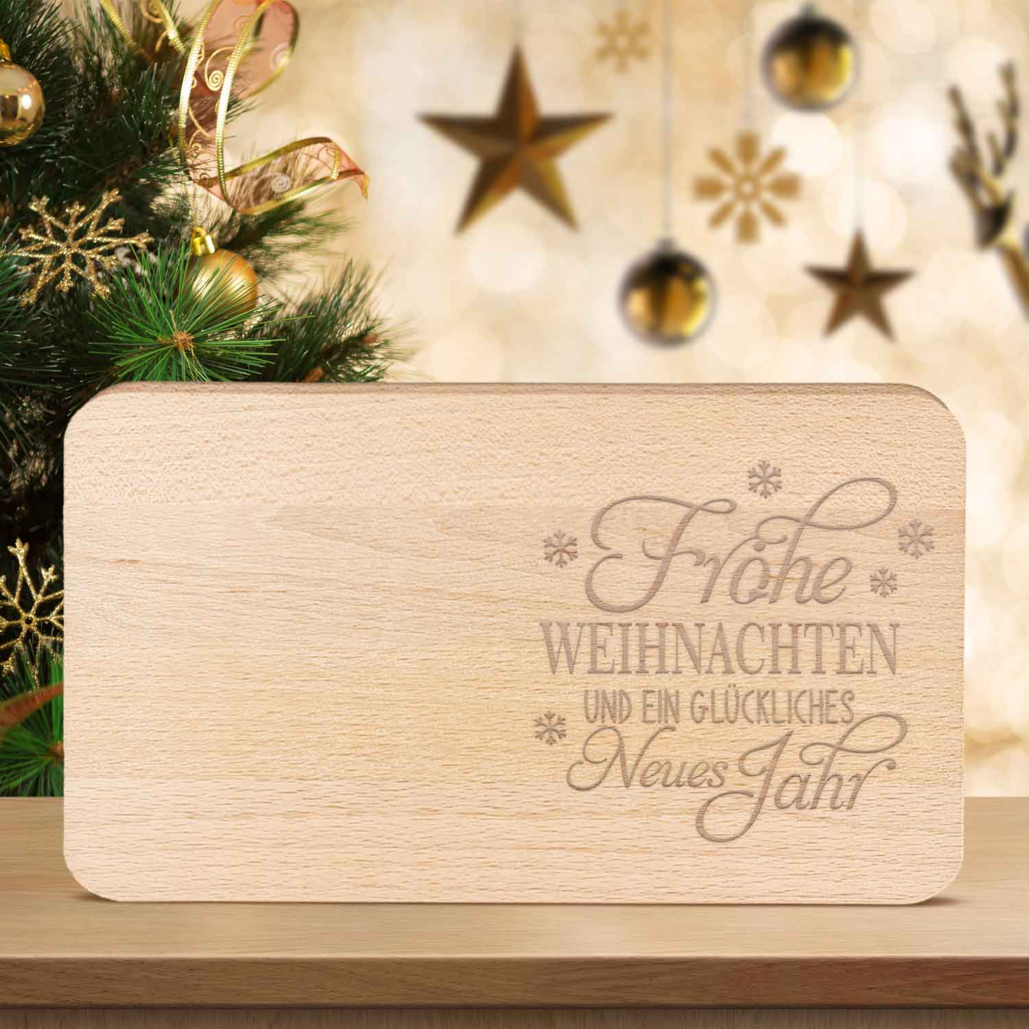 Frühstücksbrettchen aus Holz mit Gravur - Frohe Weihnachten & ein glückliches Neues Jahr