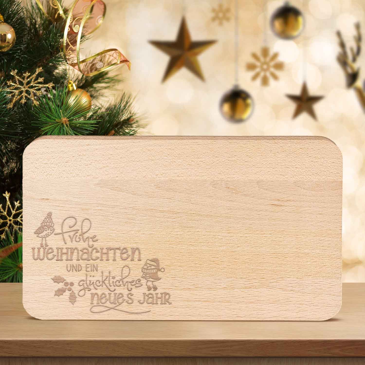 Frühstücksbrettchen aus Holz mit Gravur - Frohe Weihnachten - Weihnachtsdeko