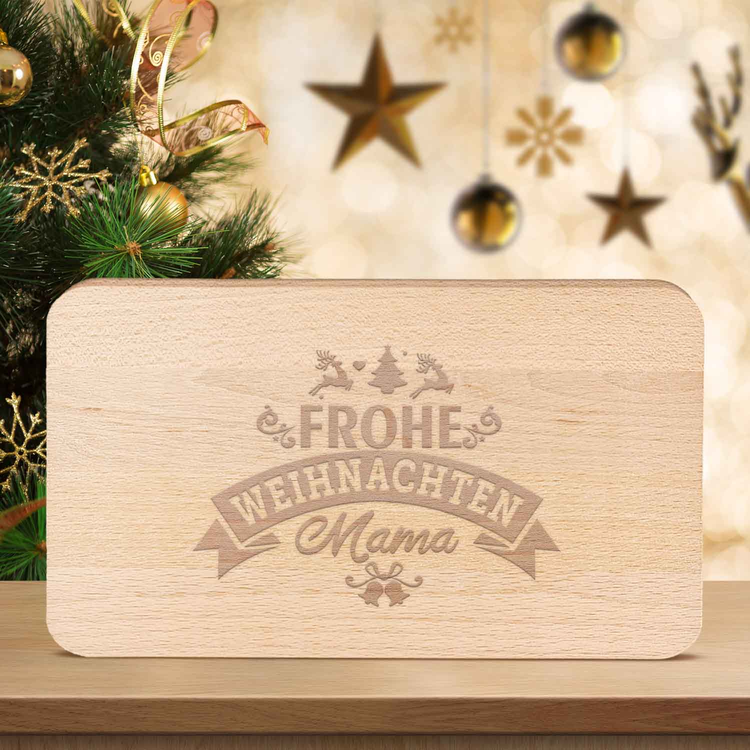 Frühstücksbrettchen aus Holz mit Gravur - Frohe Weihnachten Mama - Weihnachtsdeko