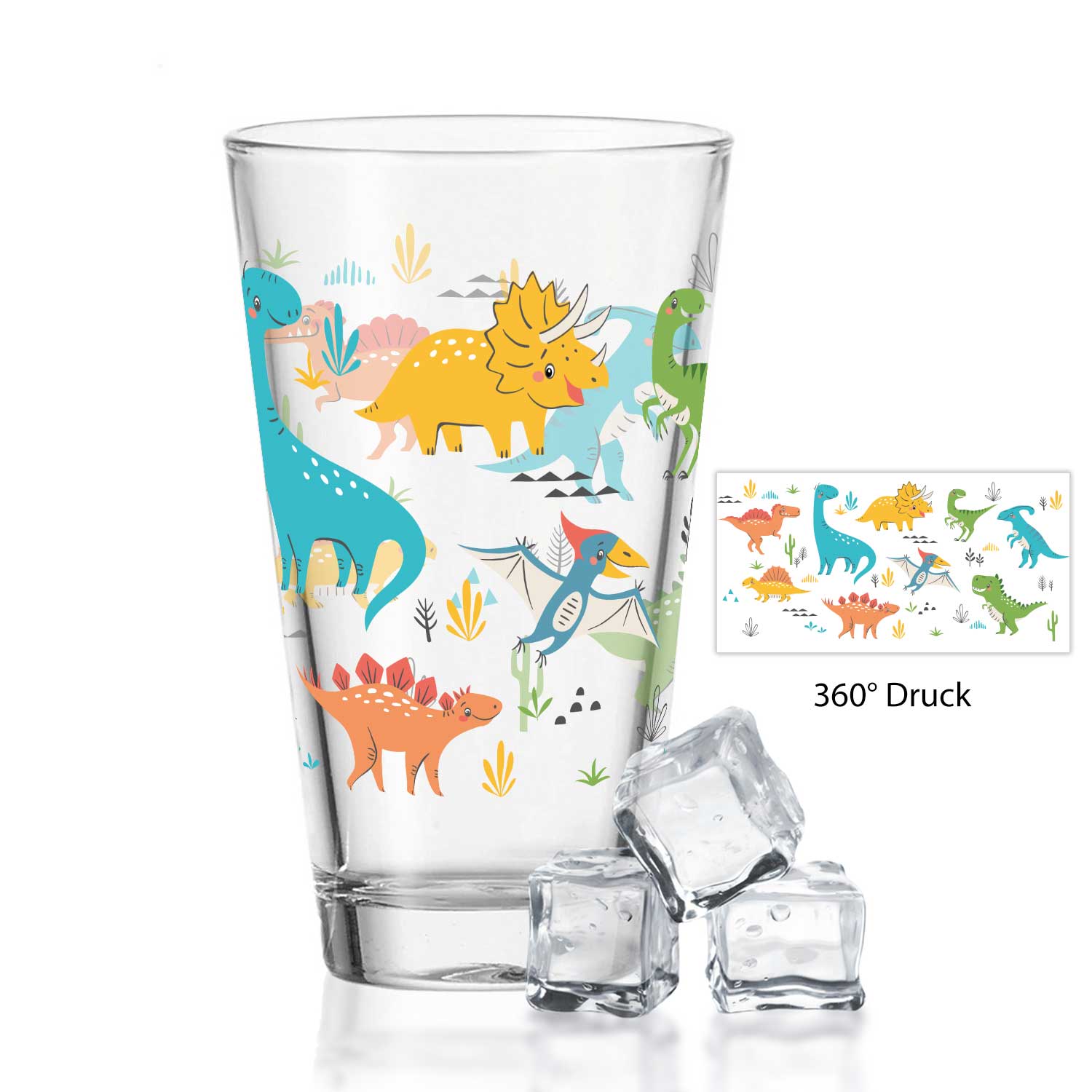 Leonardo Wasserglas mit UV-Druck "Dinogruppe" - Für Kinder im 360° Design