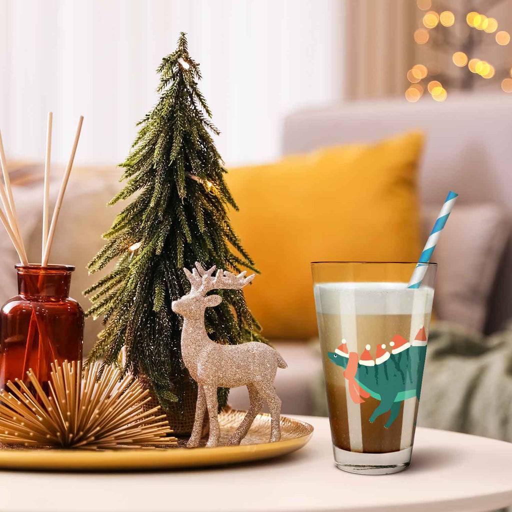 Leonardo Wasserglas mit UV-Druck im Santasaurus Design zu Weihnachten