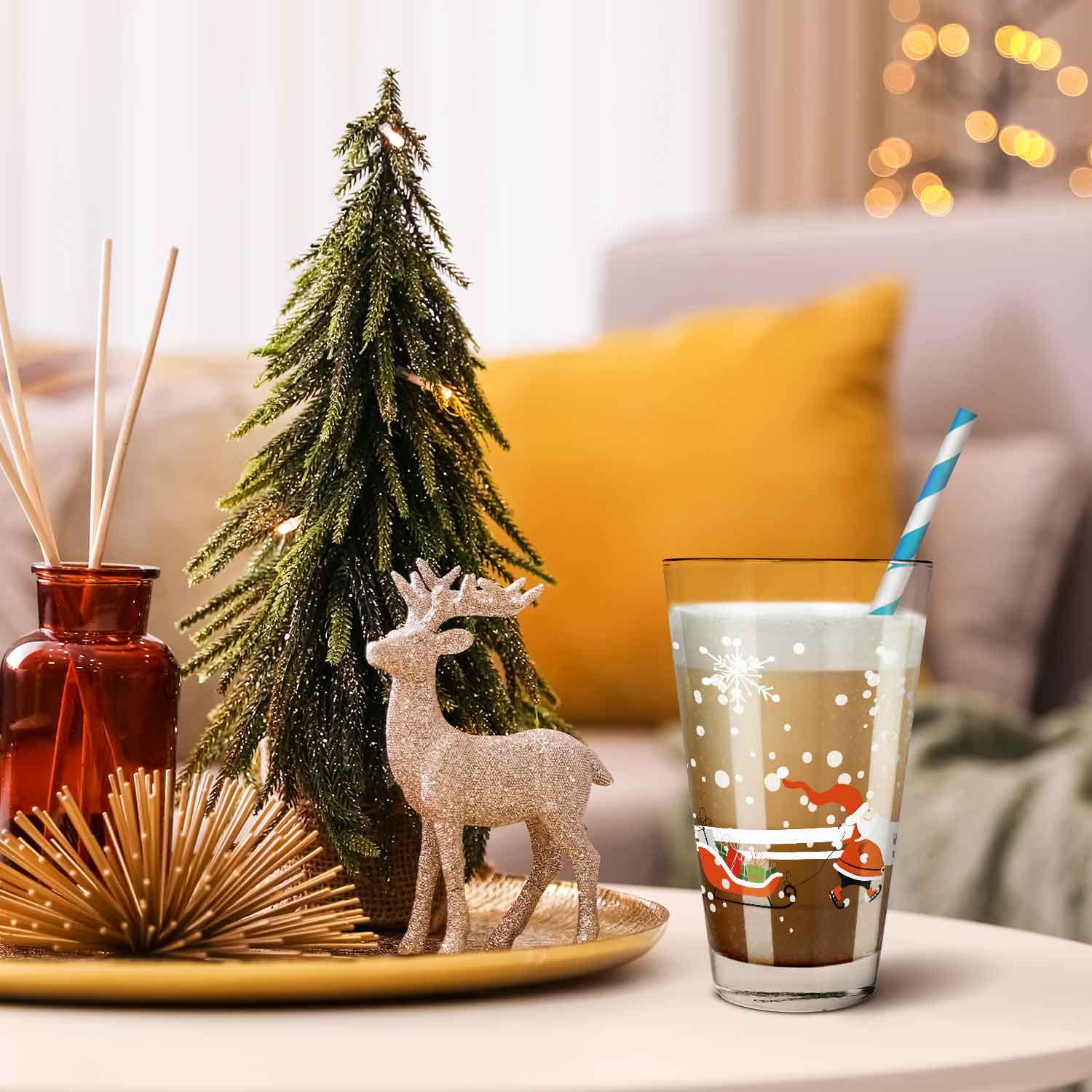 Leonardo Wasserglas mit UV-Druck - Weihnachtsmann mit Hund Motiv - zu Weihnachten